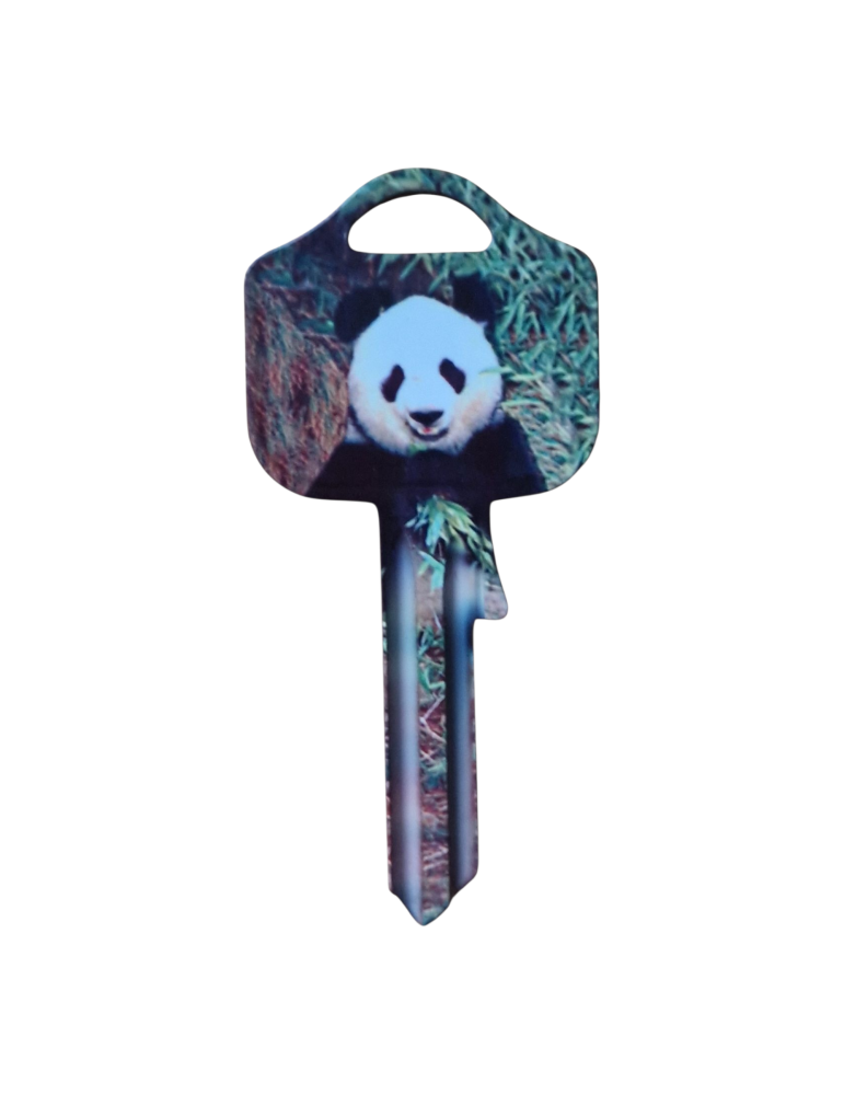 Schlüsselrohling Panda – Bambusmotiv in Schwarz-Weiß