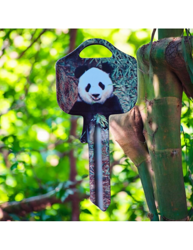 Schlüsselrohling Panda – Bambusmotiv in Schwarz-Weiß