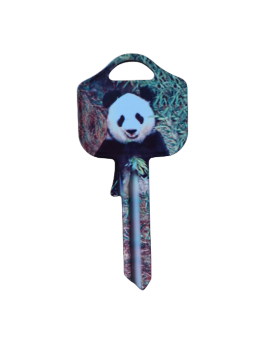 Schlüsselrohling Panda – Bambusmotiv in Schwarz-Weiß
