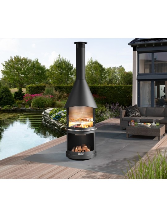 Kamin Sydney schwarz – Gartengrillkamin aus Edelstahl | ShopVola