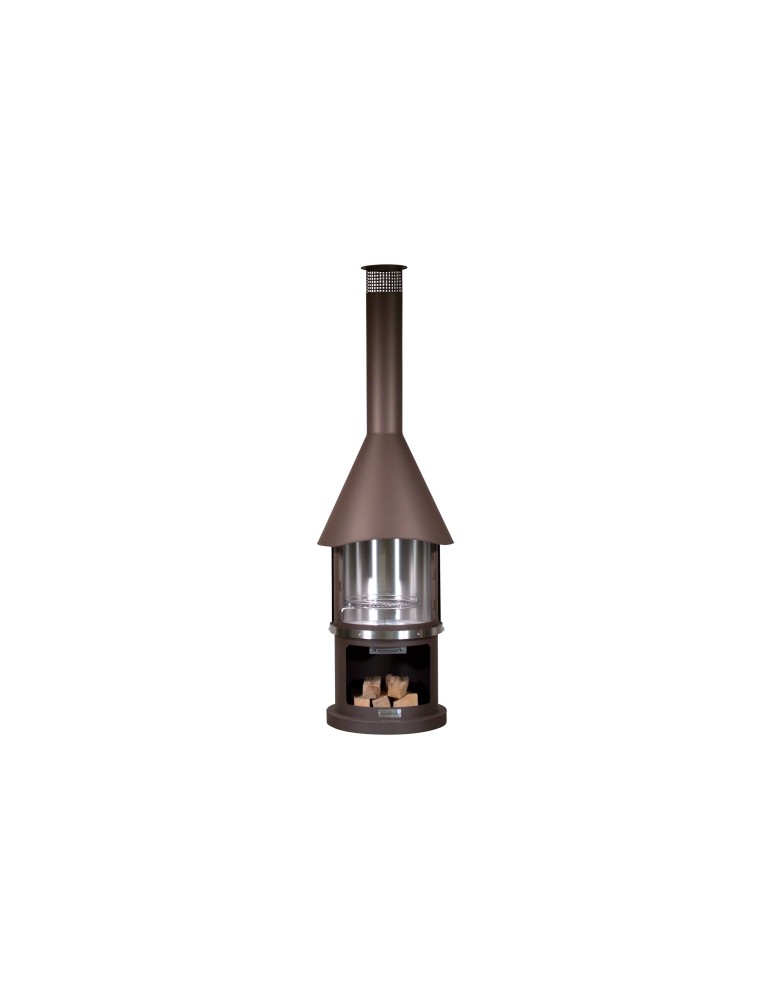 Kamin Melbourne braun – Edelstahl Grillkamin mit Schiebetür | ShopVola