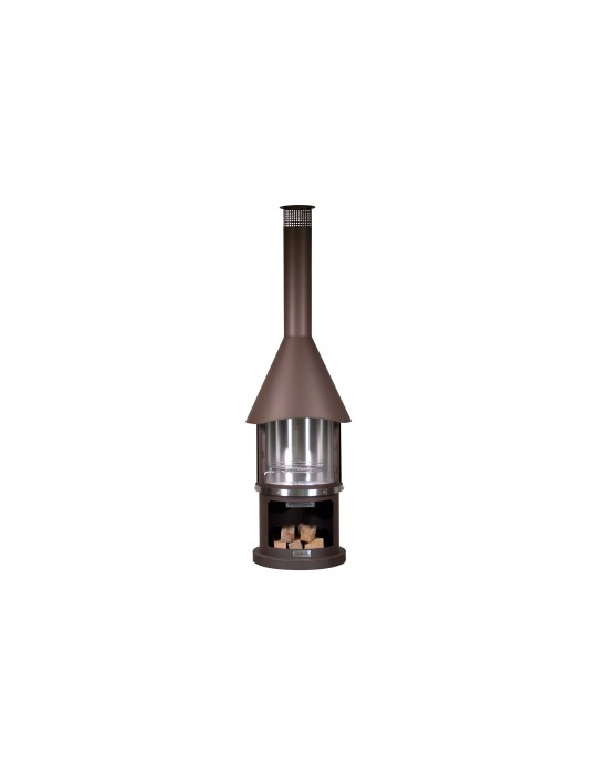 Kamin Melbourne braun – Edelstahl Grillkamin mit Schiebetür | ShopVola