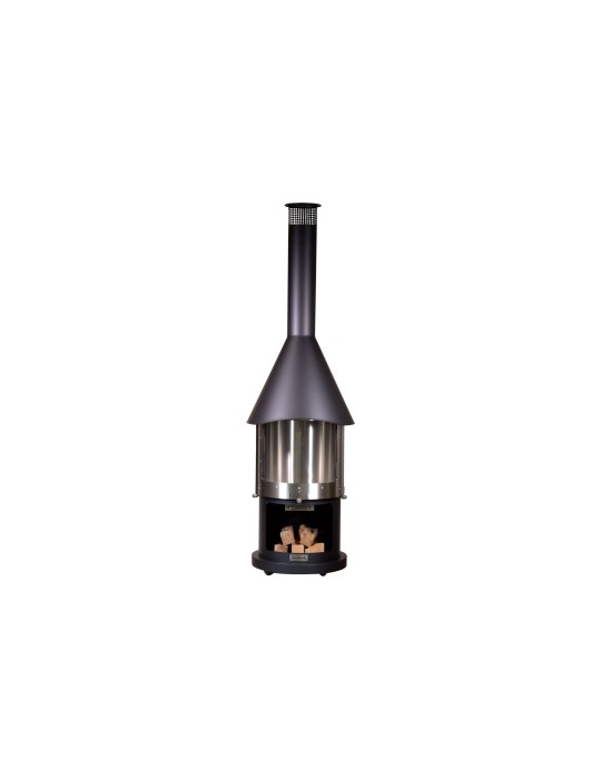 Kamin Melbourne schwarz – Edelstahl Grillkamin mit Schiebetür | ShopVola