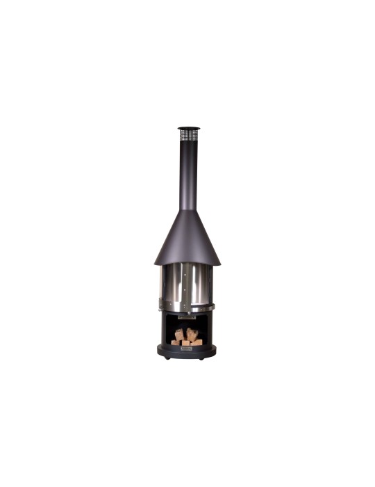 Kamin Melbourne schwarz – Edelstahl Grillkamin mit Schiebetür | ShopVola