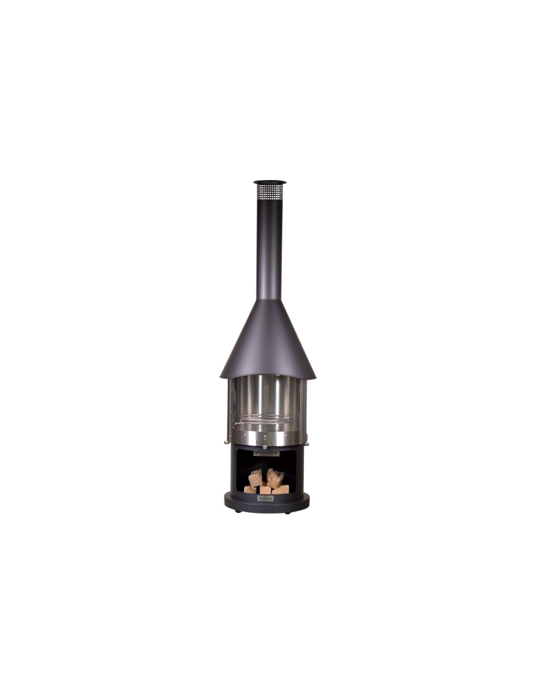 Kamin Melbourne schwarz – Edelstahl Grillkamin mit Schiebetür | ShopVola