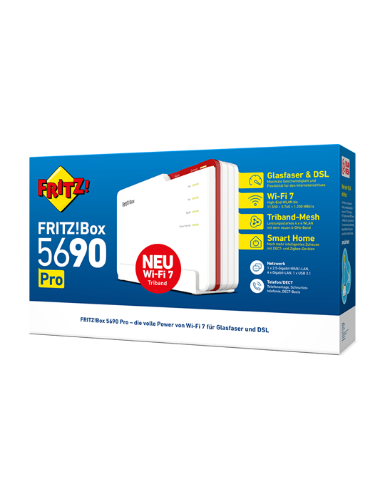 FRITZ!Box 5690 Pro (Wi-Fi 7 Premium DSL- und Glasfaser-Router mit Triband (Kraftpaket Home Server)