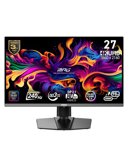 MSI MPG 272URXDE QD-OLED - OLED (QD-OLED, Quantum Dot) 240Hz (3840x2160), 0.03ms (GtG), PD-Out 98W