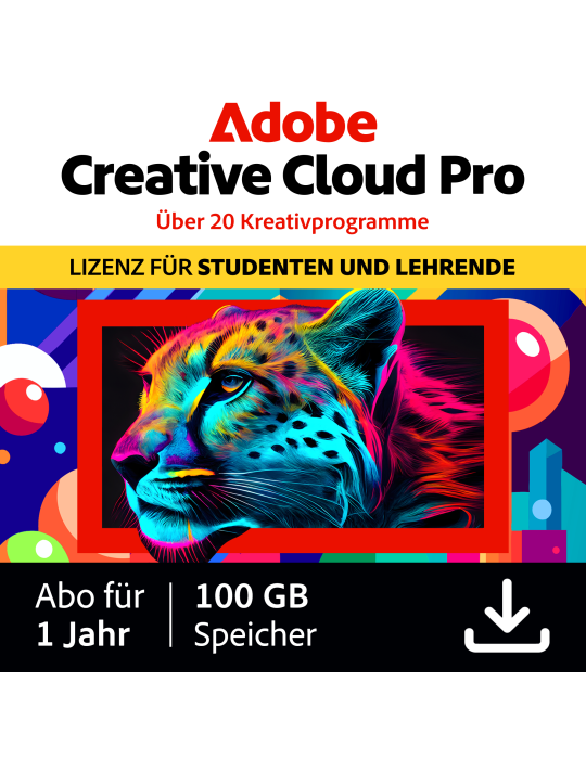 Adobe Creative Cloud Pro STE | 1 Jahr | 100GB | PC/Mac | Studierende und Lehrende